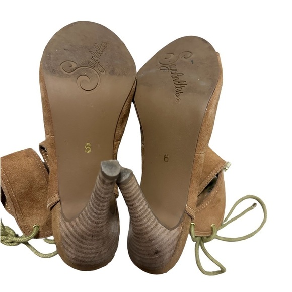 Seychelles Play Along Tan Suede Lace-Back Shootie Heels Size 6 - Picture 6 of 8